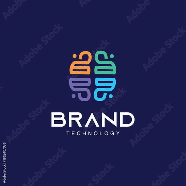 Obraz Brain Tech Logo icon Design with Creative Connect Dot Symbol