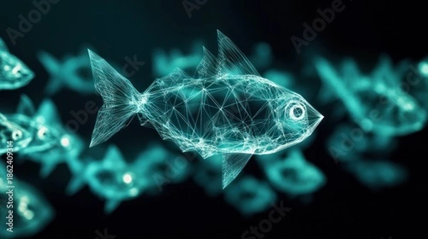 Obraz Abstract fish, polygonal design,  teal hues