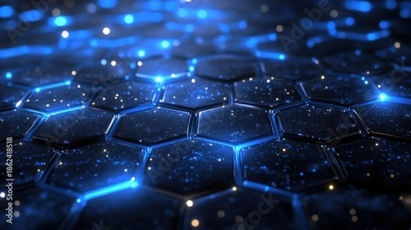Obraz Abstract hexagonal grid, deep blue, glowing points
