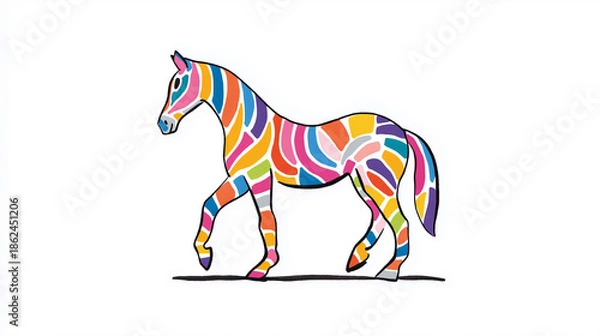 Obraz 風を切って駆ける馬と重なる和文様が印象的な2026年干支年賀用イラスト｜伝統的な意匠と抽象的構成が特徴で、和風アートや正月素材としても汎用性抜群