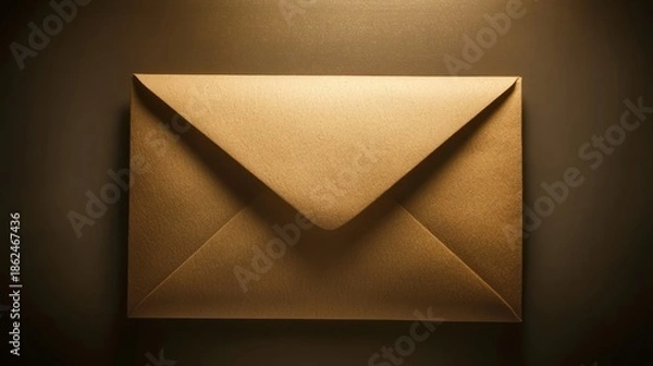 Obraz Closed brown paper envelope dark background triangular flaps texture communication message mail post
