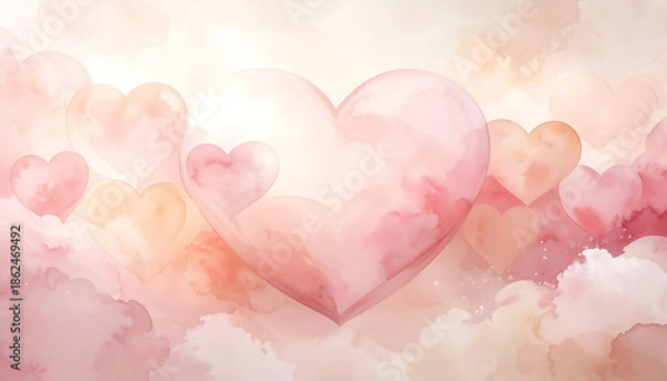 Obraz バレンタインデー水彩風ハート背景_generated by AI
