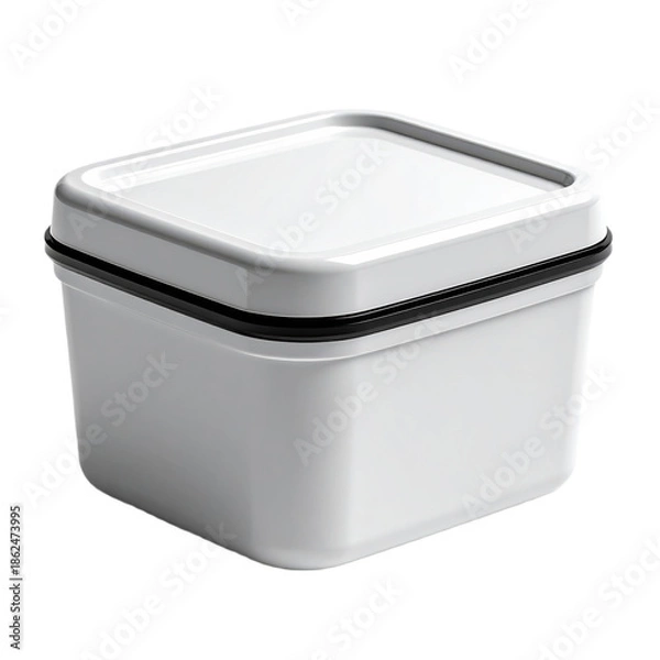 Obraz A white plastic container with a black locking rim for secure storage.