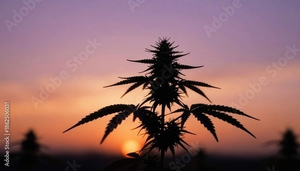 Obraz palm tree silhouette at sunset