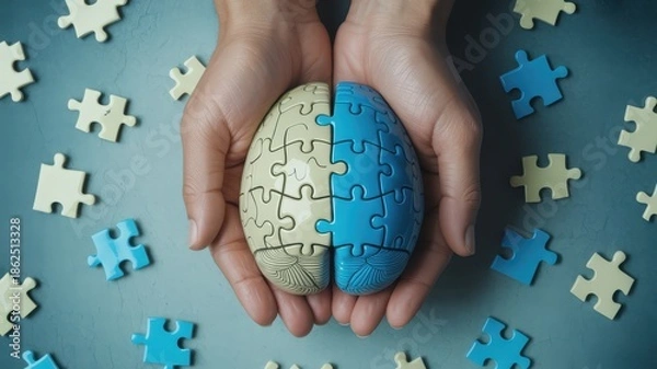 Obraz Completing the puzzle with care and precision