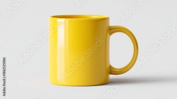 Obraz A vibrant, solid yellow ceramic mug, isolated against a plain white background, side view
