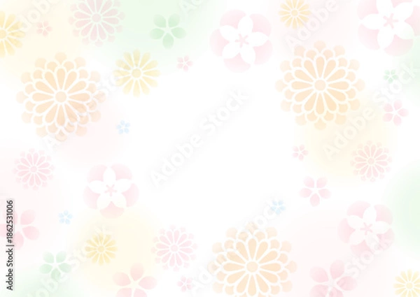 Obraz 和風の花柄の背景、カラフルなパステルカラー