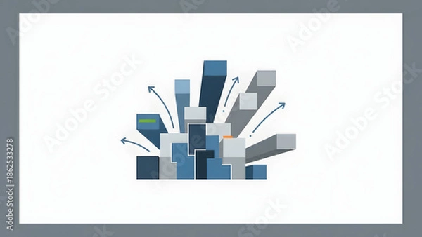 Fototapeta Blue and Grey 3D Cubes Exploding Outward.