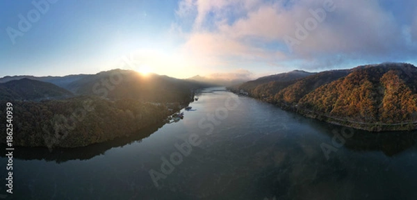 Obraz 하늘에서 본 아침 강변 풍경