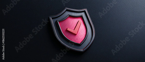 Obraz 3D Security Shield Icon with Red Checkmark for Data Protection and Cyber Security Concept