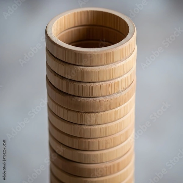 Obraz Stacked Bamboo Rings Creating a Cylindrical Form, Textural Elements
