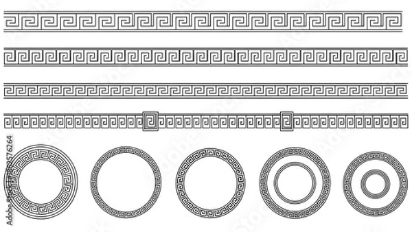 Fototapeta Greek Key Borders and Nested Circular Frames in Black and White meander pattern