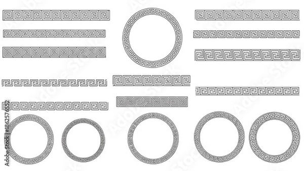 Fototapeta Greek Key Border Patterns and Circular Frames Vector Set image stock