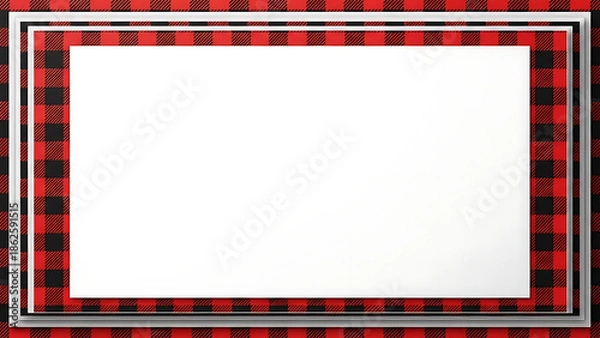 Fototapeta A white rectangular frame surrounded by a red and black plaid border
