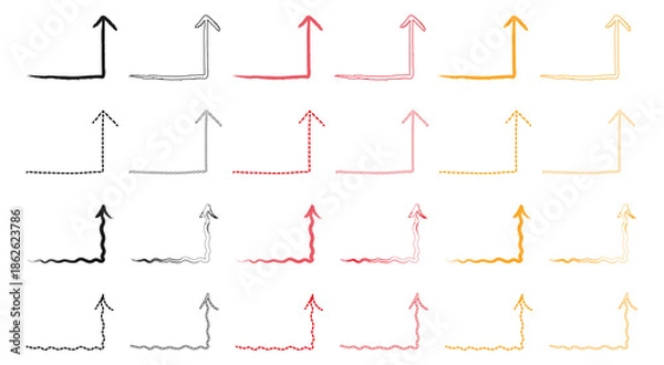 Obraz グラフの強調や誘導に便利な矢印セット・手書き風L字矢印セット・アナログ質感の矢印デザイン詰め合わせ
