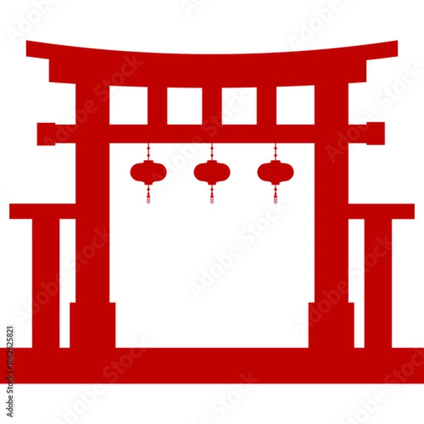Obraz Red Chinese Gate Silhouette