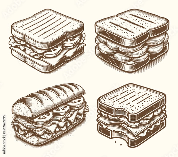 Obraz Vintage Engraved Sandwich Vector Design Set