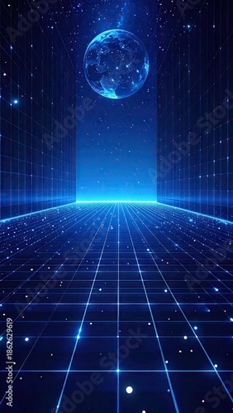Obraz Futuristic blue grid path to space