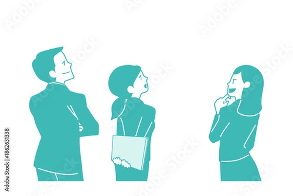 Obraz オフィスでミーティングをしているスーツの男性と女性のシンプルなイラスト