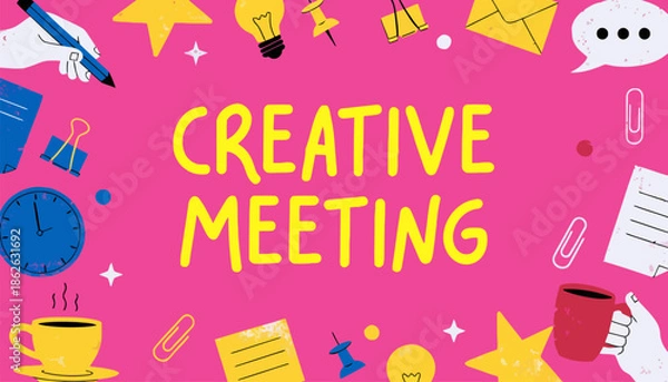 Obraz Creative meeting with brainstorming and planning elements around