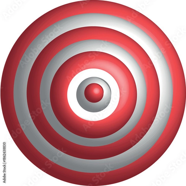Obraz Concentric Circles Graphic with Red and Silver Gradient Effect, Abstract Spherical Design