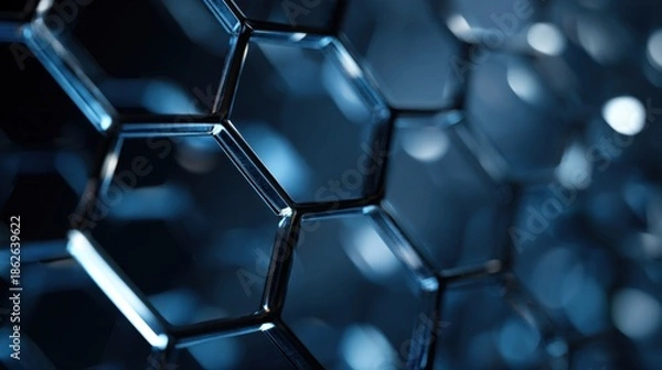 Fototapeta Abstract blue hexagonal pattern with bokeh effect