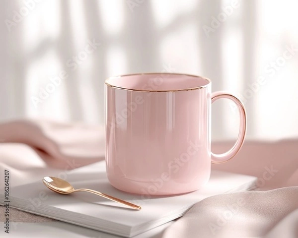 Obraz Pink ceramic mug with handle