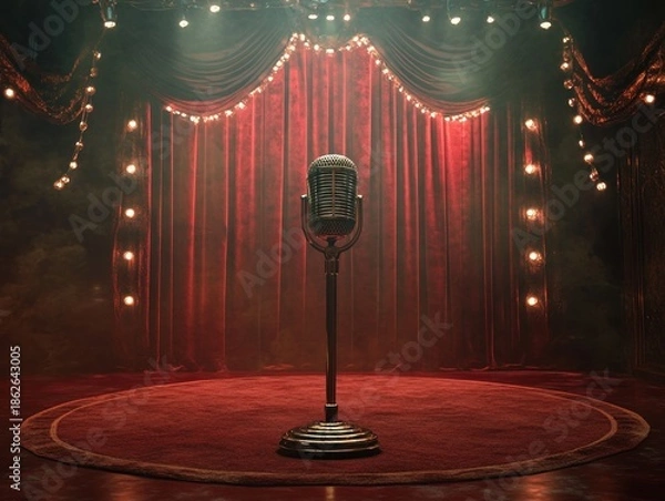 Obraz Vintage microphone on stage