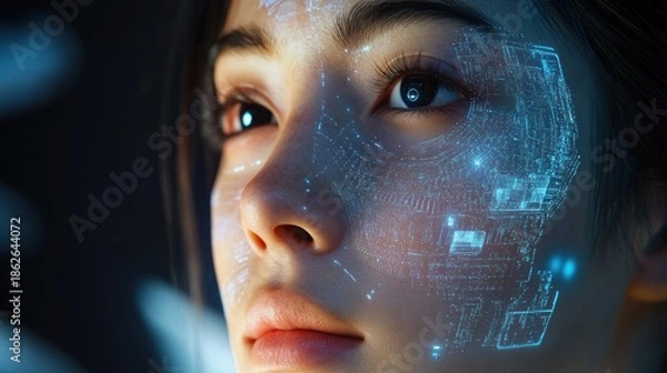 Obraz Woman and digital interface