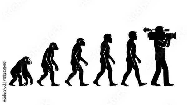 Obraz Human Evolution Silhouette Sequence – From Ape to Modern Man Vector Illustration