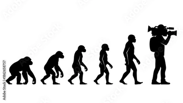 Obraz Human Evolution Silhouette Sequence – From Ape to Modern Man Vector Illustration