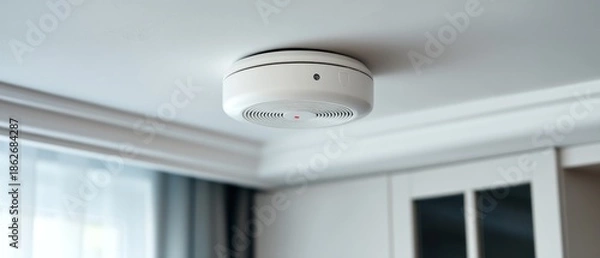 Obraz White smoke detector on ceiling