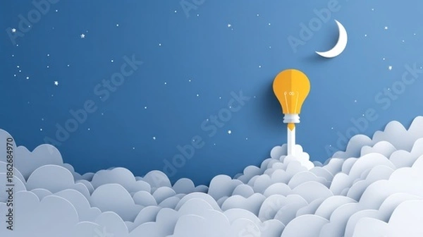 Obraz Rocket lightbulb night sky illustration