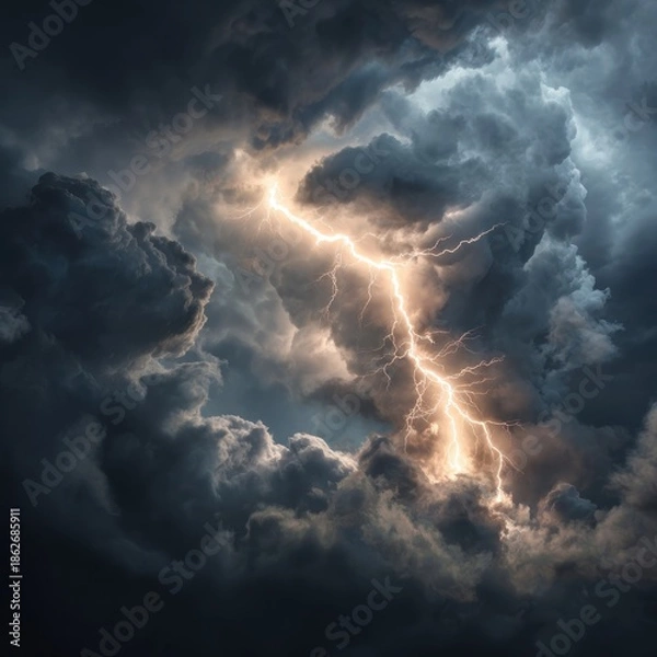 Obraz Stormy sky with lightning bolt