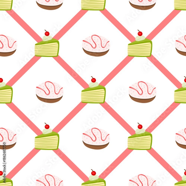 Obraz cake and bread seamless pattern with cross tile