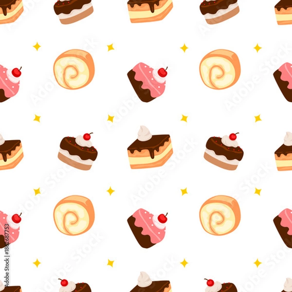 Obraz cake and bread seamless pattern with light