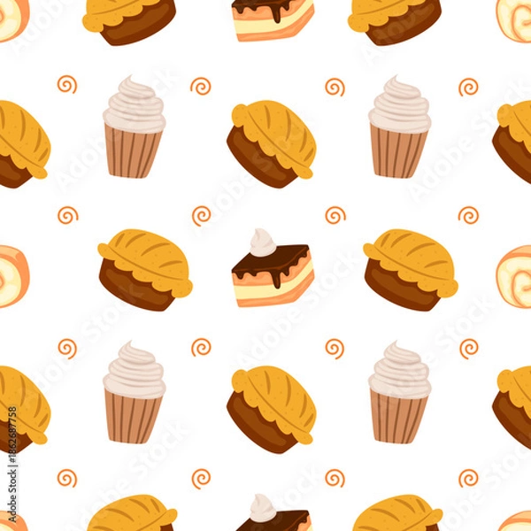 Obraz cake and bread seamless pattern with spiral