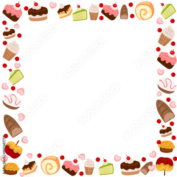 Obraz cake and bread square border frame
