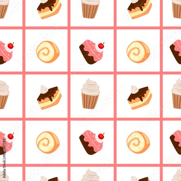 Obraz cake and bread seamless pattern with tile