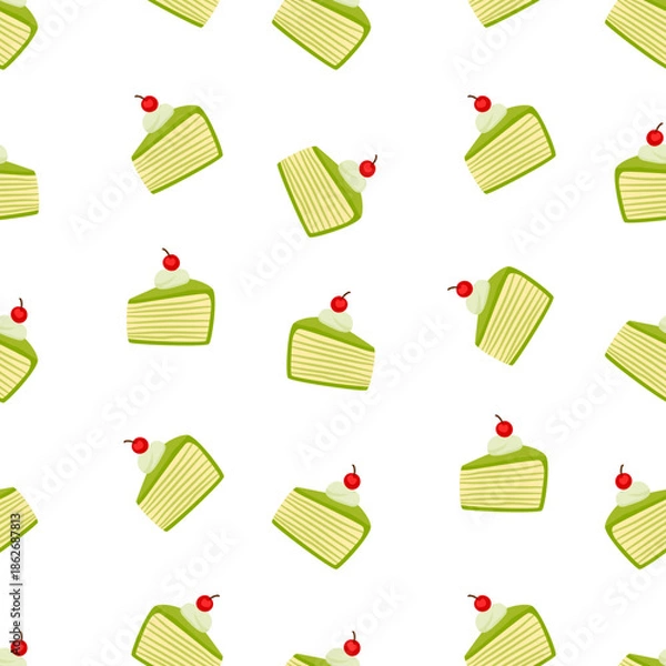 Obraz matcha cake and bread seamless pattern random