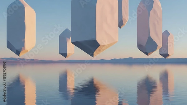 Obraz Abstract Floating Monoliths over Water Surface