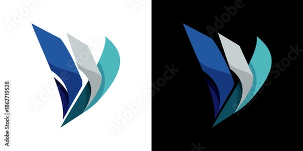 Obraz letter V combination wing fly logo design.