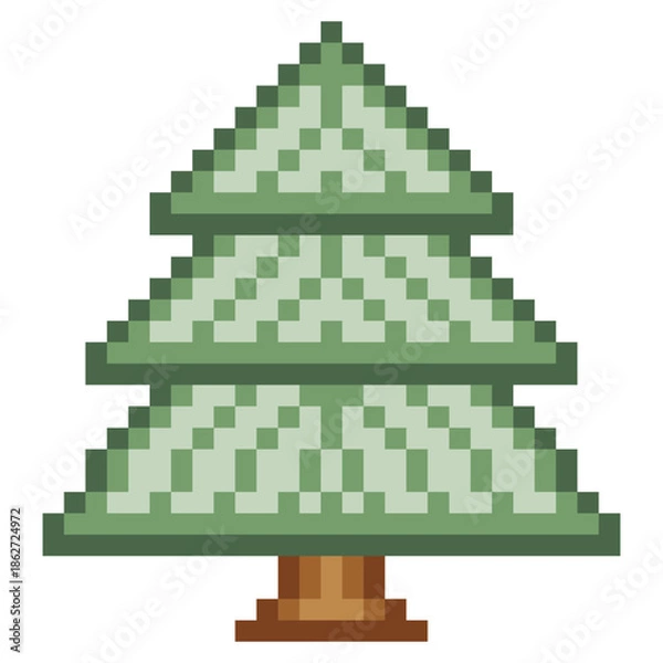 Obraz Spruce tree with pixel art on isolated white background