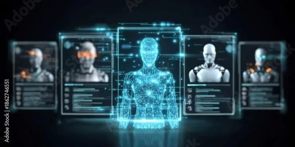 Obraz Artificial intelligence hiring platform processing digital resume information to transform human resources management