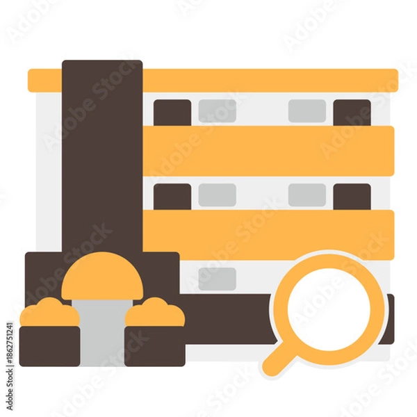 Obraz シンプルなマンションのアイコン+虫眼鏡