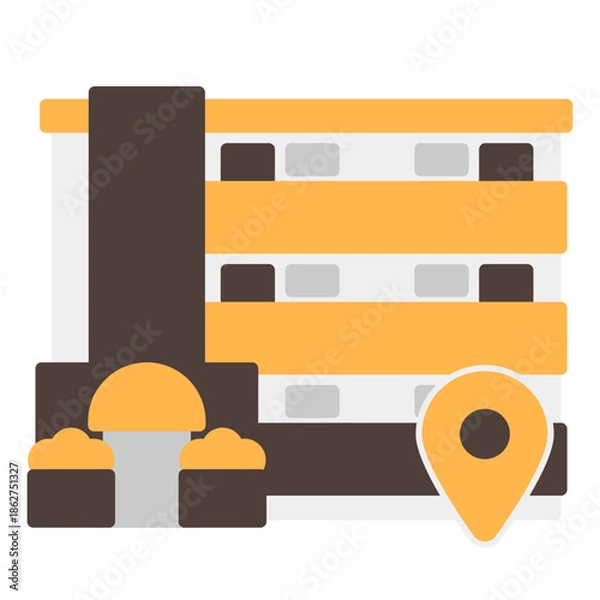 Obraz シンプルなマンションのアイコン+位置マーク