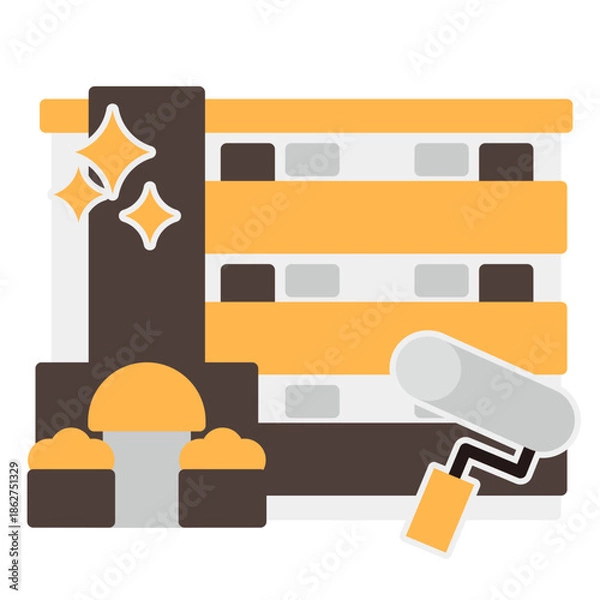 Obraz シンプルなマンションのアイコン+ペイントローラー