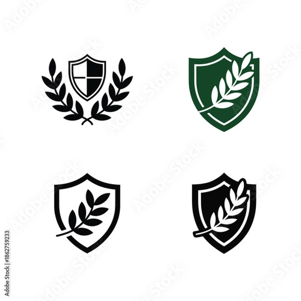 Fototapeta Shield And Leaf Logo Set