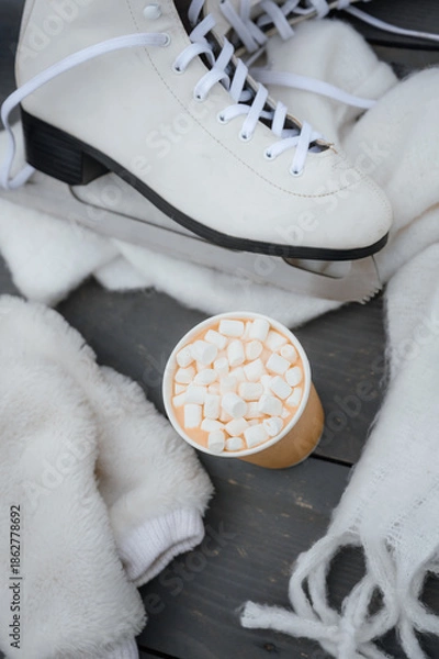 Fototapeta winter fun. coffee with marshmallows