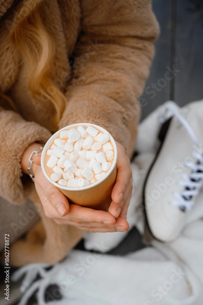 Obraz winter fun. coffee with marshmallows